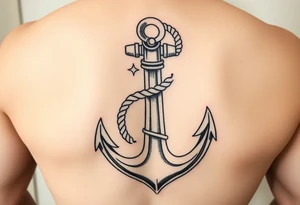 weathered anchor wrapped in nautical rope with sea waves tattoo idea