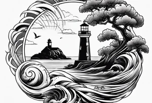 Traditional tattoo flash, stencil, lighthouse tattoo idea