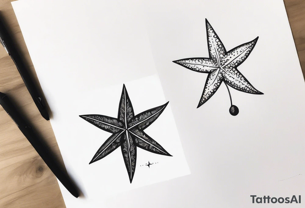 Two different star fish on top of olive branch tattoo idea Two different star fish on top of olive branch tattoo idea