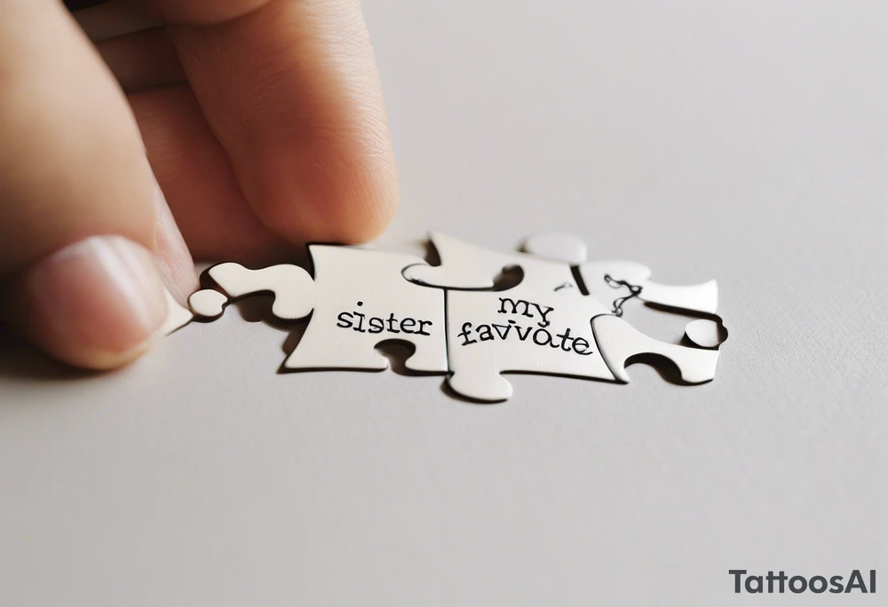 Puzzle Piece: A fine, clean outline with no shading, keeping the design light and elegant. Two pieces connected. 
Handwritten Text: inside the puzzle piece, your sister’s words “to my favorite sister,” carefully preserving the integrity of her handwriting.
This will create a balanced, meaningful design that's simple yet full of emotion—perfect for a small ankle tattoo. tattoo idea