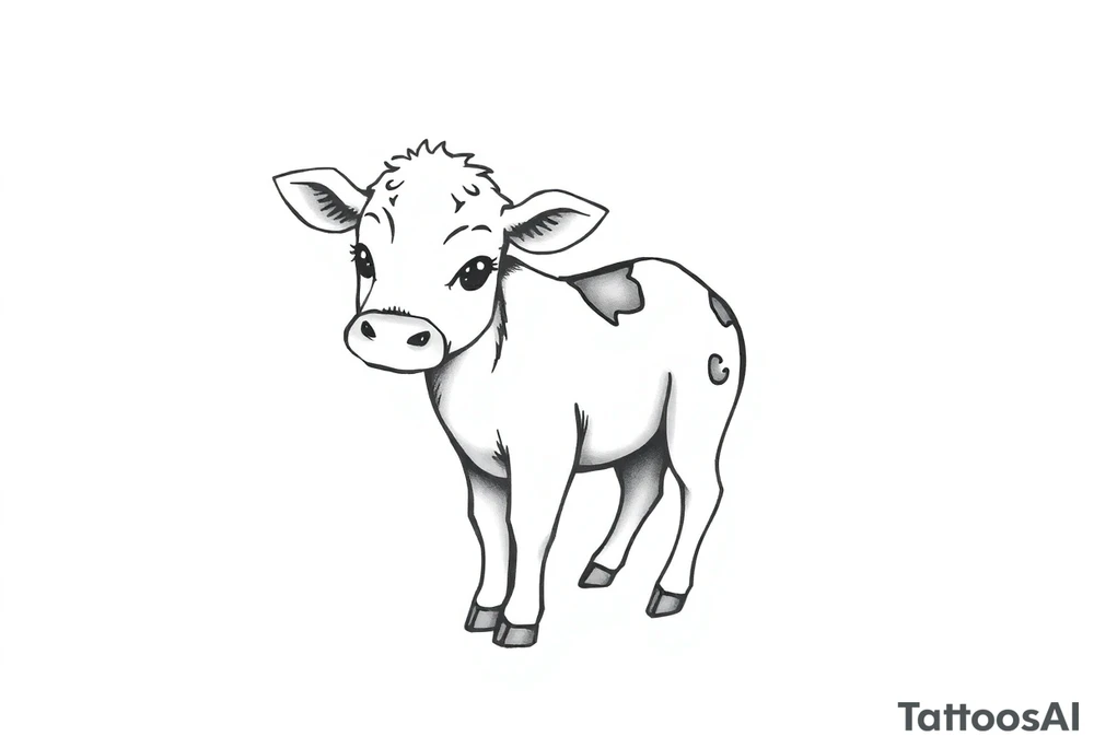 cute black and white baby cow tattoo idea