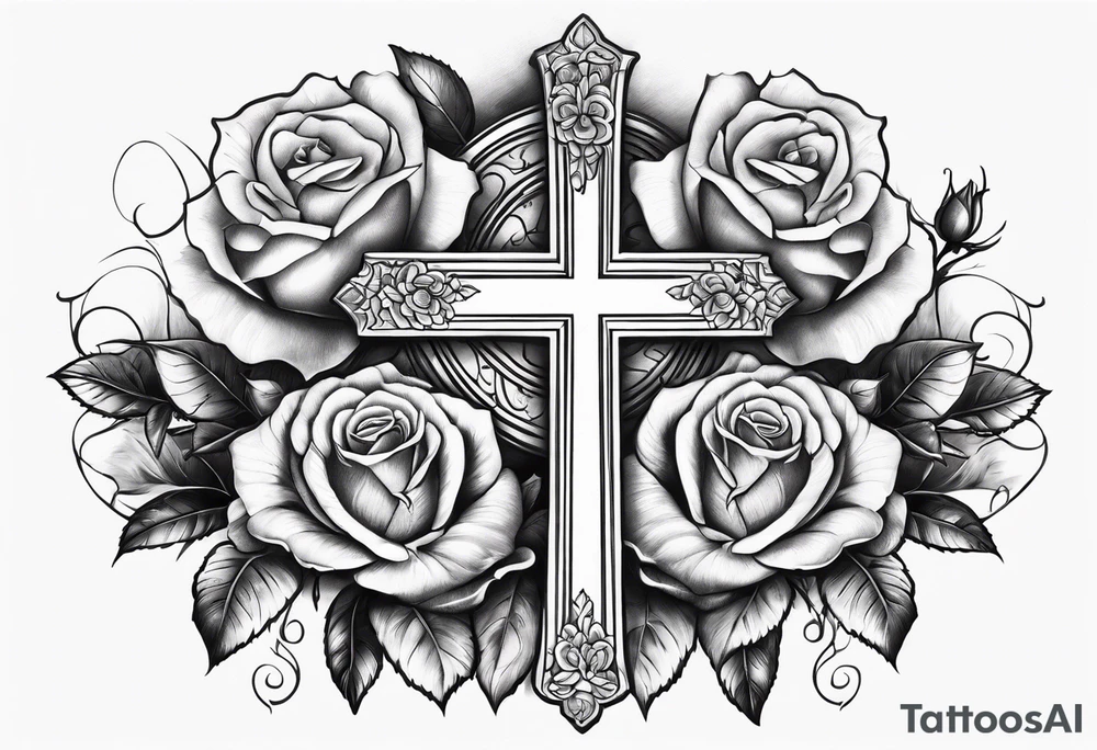 roses with a cross in the middle tattoo idea