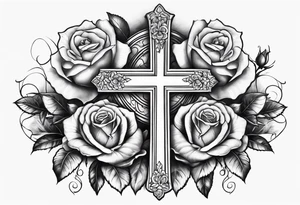roses with a cross in the middle tattoo idea