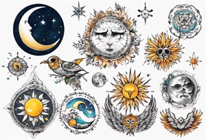 Mond und Sonne mit Eule und Wassermann und Berlin tattoo idea