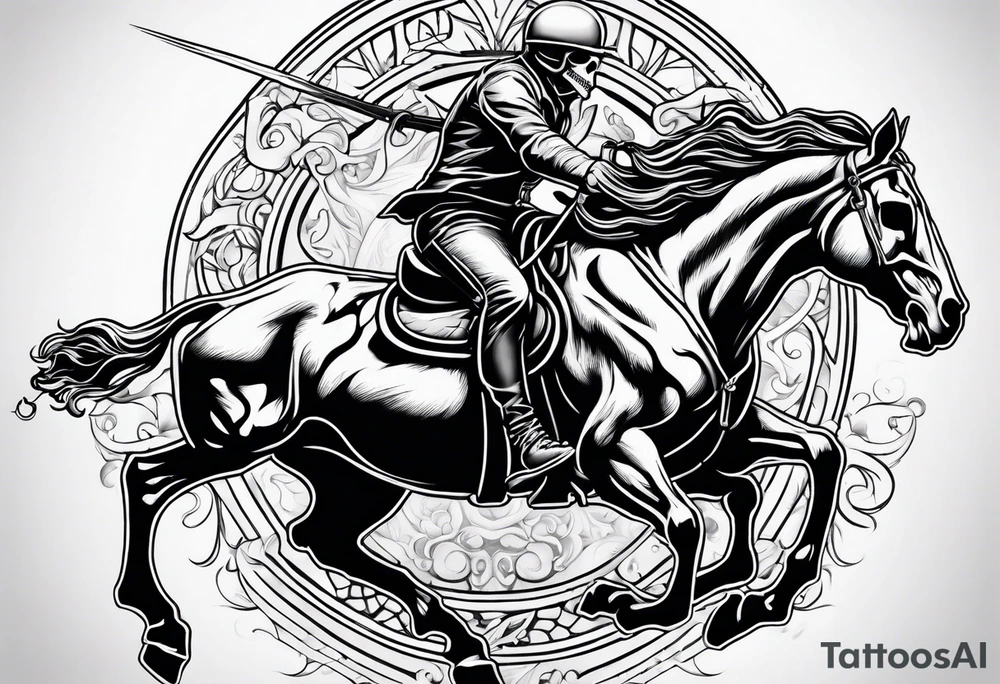 Skeleton riding bull tattoo idea