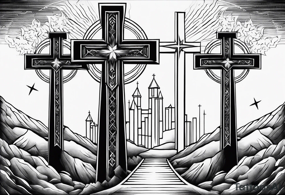 Calvary three crosses tattoo idea