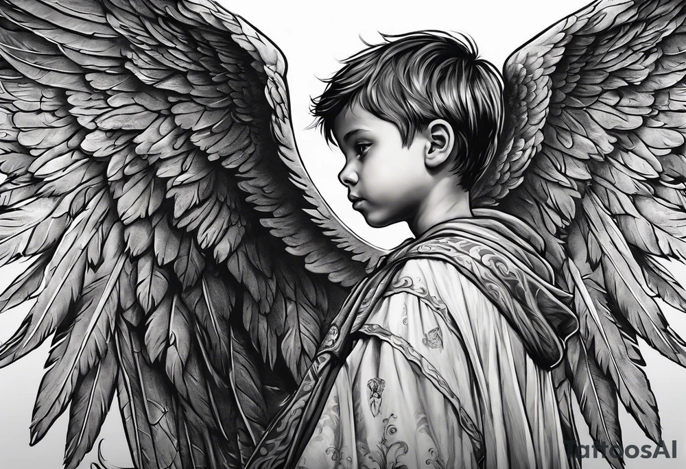 Kid looking up at the angel of death tattoo idea