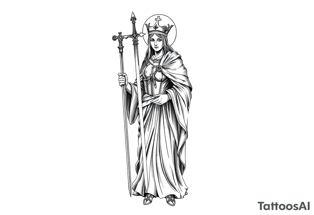 Saint Barbara standing with sword tattoo idea
