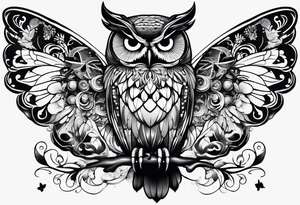 Butterflies, owl, fireflies tattoo idea