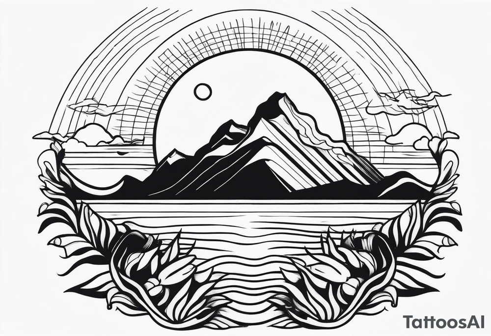 Sun, sea, mountain tattoo idea