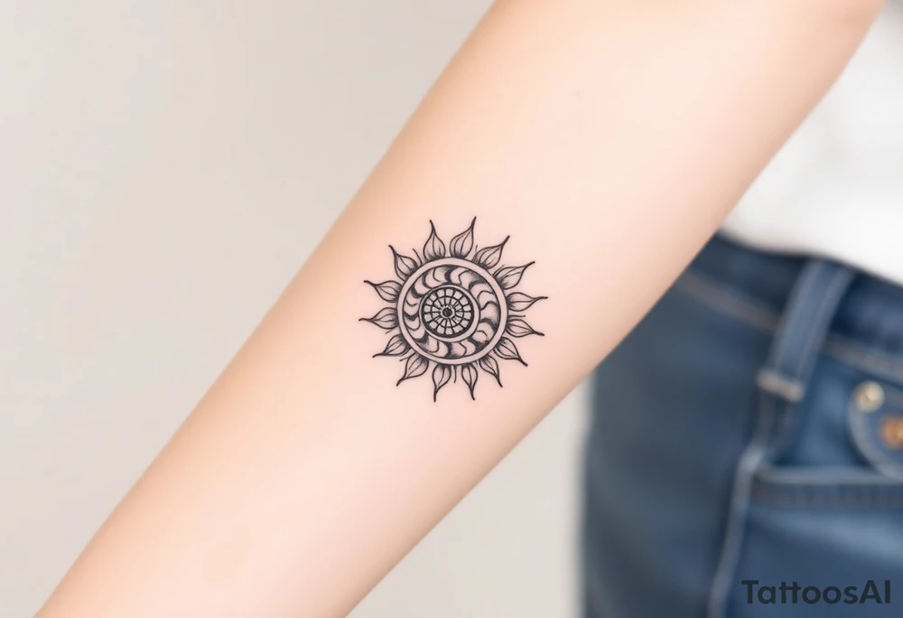 Fibonacci sun spiral shell tattoo idea