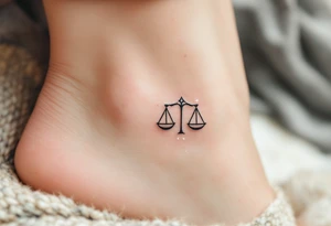 A tiny star constellation in white from inside a black-ink outline of Libra symbol on the ankle. tattoo idea