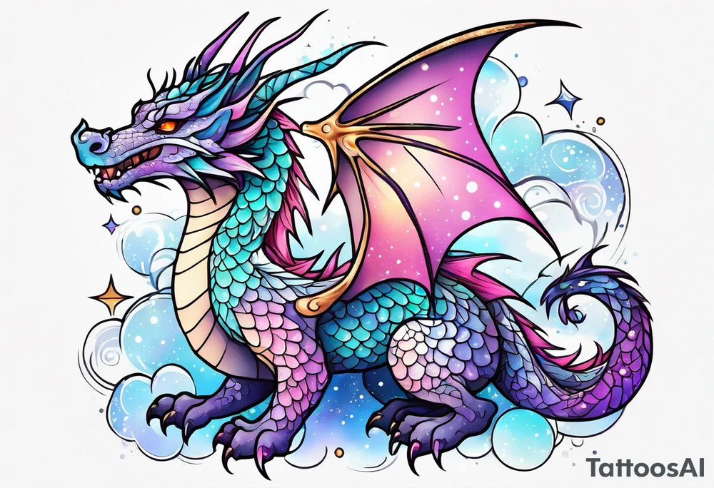 Constellation, kawaii dragon, snowflake tattoo idea
