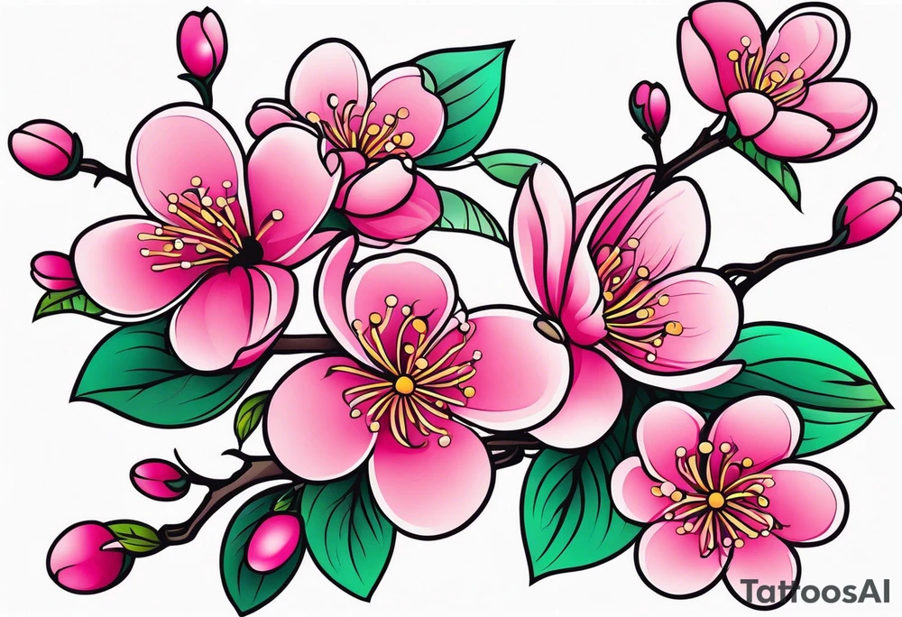 Vibrant, pink plum blossom flowers tattoo idea