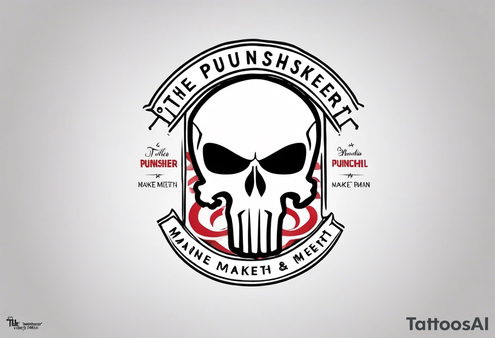 The Punisher skull with Manners Maketh Man text tattoo idea