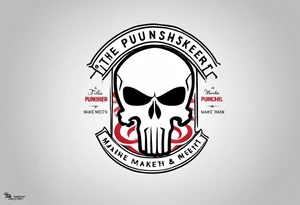 The Punisher skull with Manners Maketh Man text tattoo idea