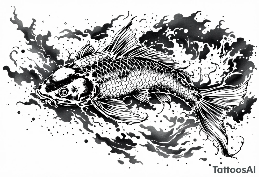 traditional koi fish swimming upstream through turbulent waves tattoo idea traditional koi fish swimming upstream through turbulent waves tattoo idea