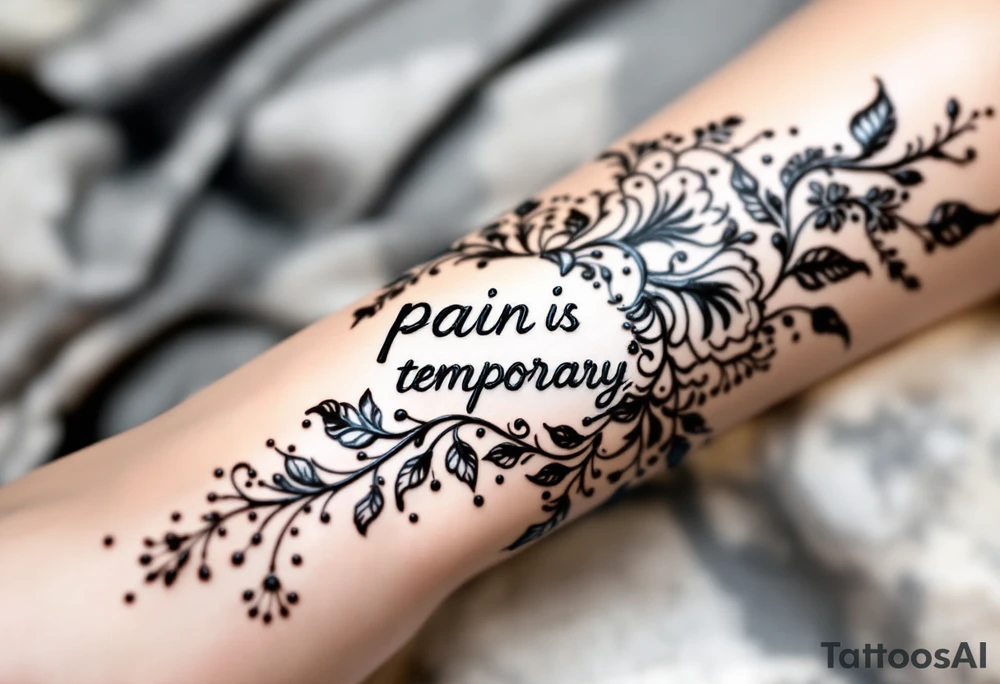 Indian style Henna tattoo for the inner wrist including word pain is temporary. tattoo idea