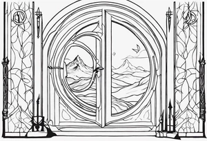 Lord of the rings and Harry Potter movie mashup. Small and simple. Not too much artistic detail. Hobbit door hole, wands, elvish writing, deathly hallows tattoo idea