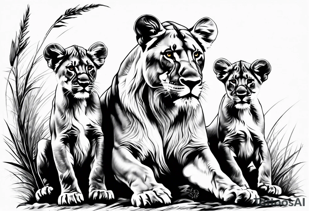 Lioness on her hind legs
protecting her two cubs tattoo idea Lioness on her hind legs
protecting her two cubs tattoo idea