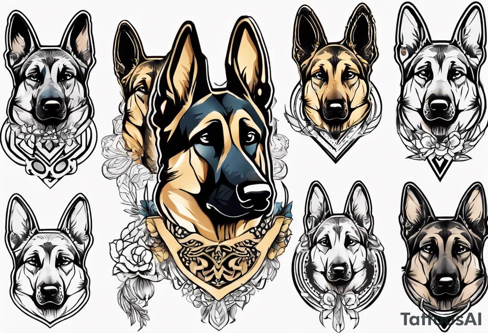 German Shepherd in fancy frame tattoo idea