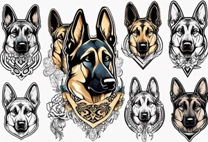 German Shepherd in fancy frame tattoo idea