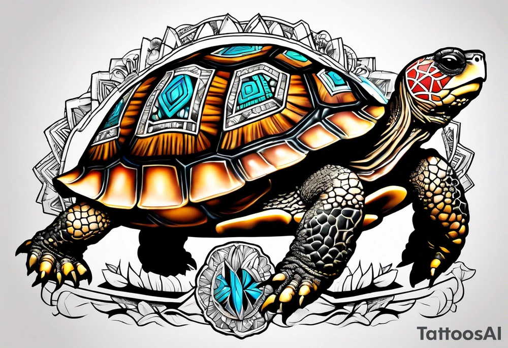 native american tortoise with the name sam incorporated into thje shell design tattoo idea