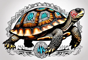 native american tortoise with the name sam incorporated into thje shell design tattoo idea