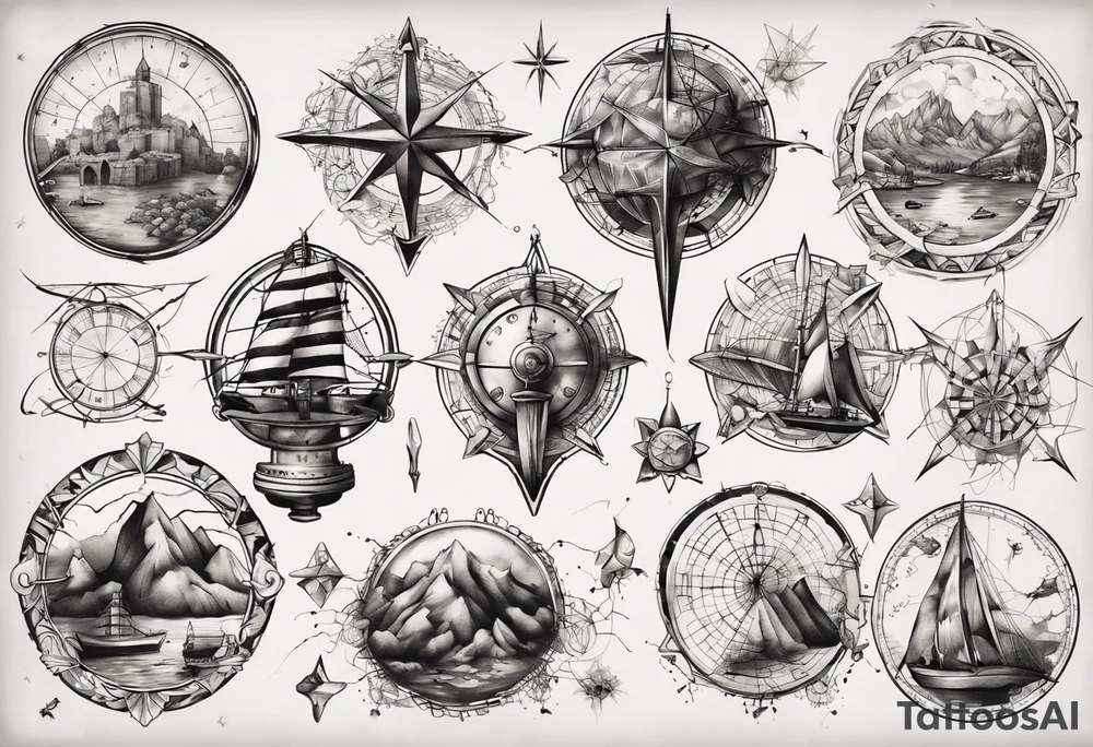 Landkarte mit koordinatennetz, im alten pergamentstyle tattoo idea