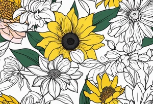 Sunflower daffodil, daisy, rose Adler, chrysanthemum, holly tattoo idea
