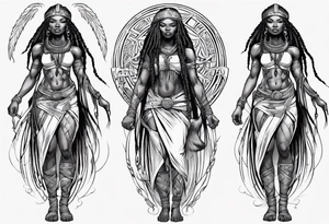 African female Viking warrior full body angelic
slim long face long braided hair descending from heaven tattoo idea