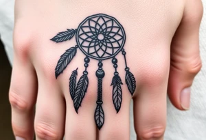 native dreamcatcher with flowing feathers and sacred beads tattoo idea