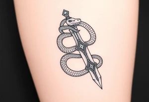 mystical snake coiled around an ancient dagger with jeweled hilt tattoo idea