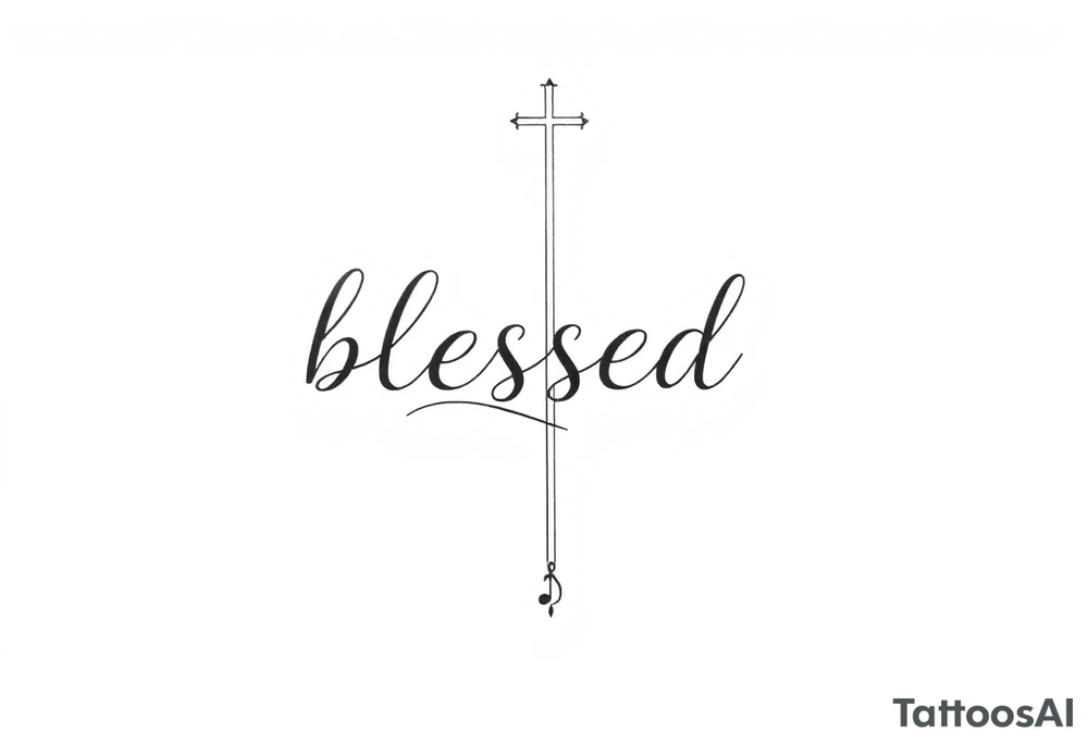 I need a fine line tattoo that has the word “blessed” but going up and down vertical and on the left side a cross and on the right side a music note tattoo idea