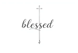 I need a fine line tattoo that has the word “blessed” but going up and down vertical and on the left side a cross and on the right side a music note tattoo idea