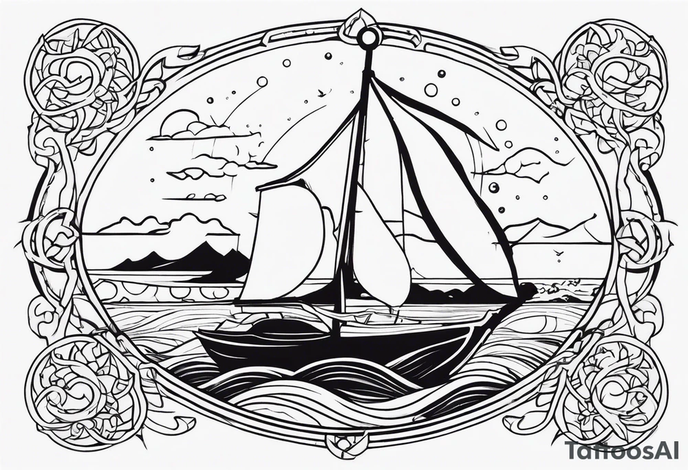 calm sea and Yggdrasill tattoo idea