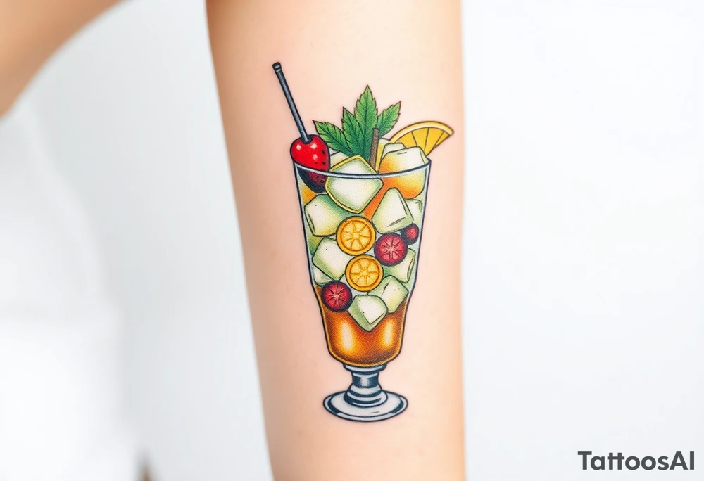 Fun Caribbean cruise cocktail with lots of garnishes and ice IN A ROCKS GLASS tattoo idea