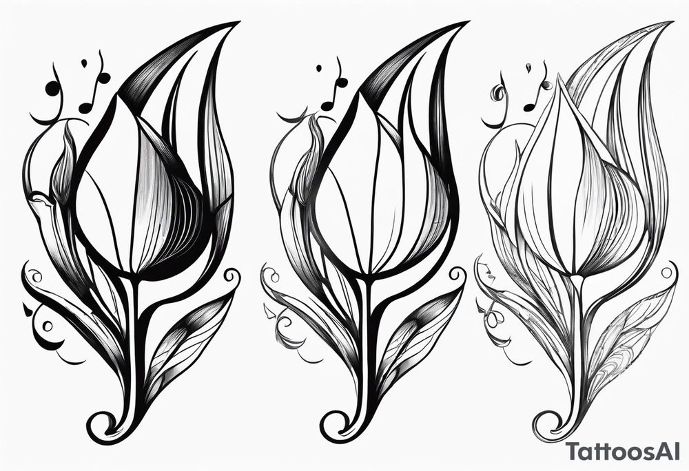 Tulip flower with music note on the stem tattoo idea