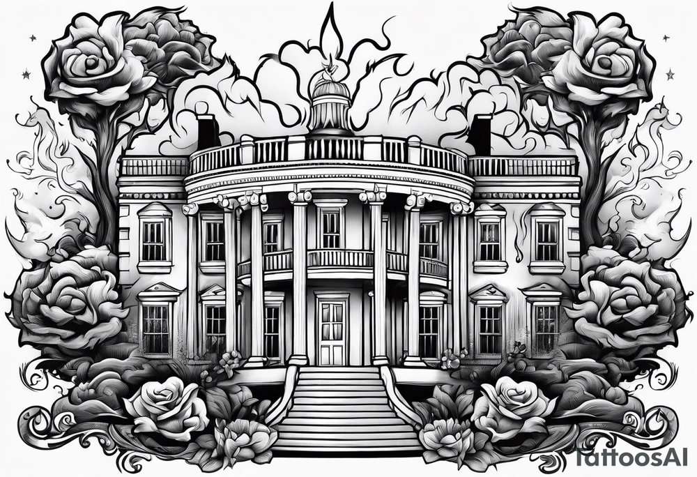 white house on fire tattoo idea