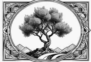 An olive tree growing from a geometric figure tattoo idea