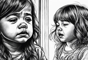 Little girl crying in the mirror with older self reflection tattoo idea