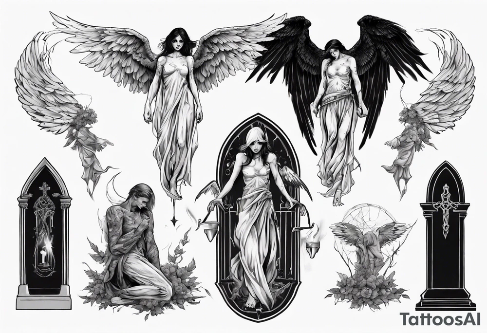 Fallen angel near the grave tattoo idea