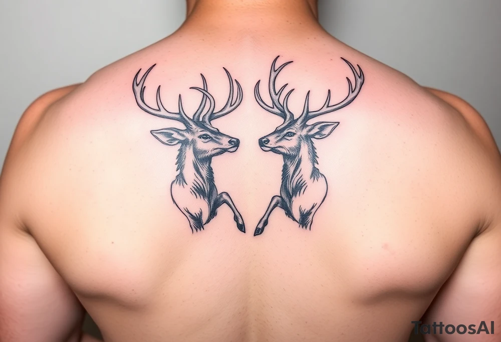 Two full body detailed deer hitting horns to show dominance. tattoo idea