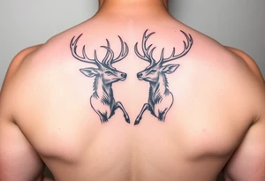 Two full body detailed deer hitting horns to show dominance. tattoo idea