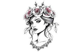 Bold vibrant gothic but also elegant and majestic wearing a rose crown also lace underneath tattoo idea