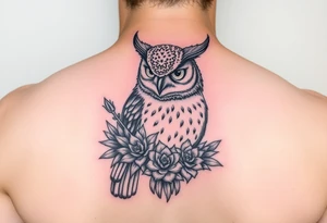 Horned Owl with Succulents tattoo idea