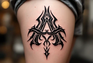A tribal-style "A" in solid black with bold, sharp-edged lines. tattoo idea