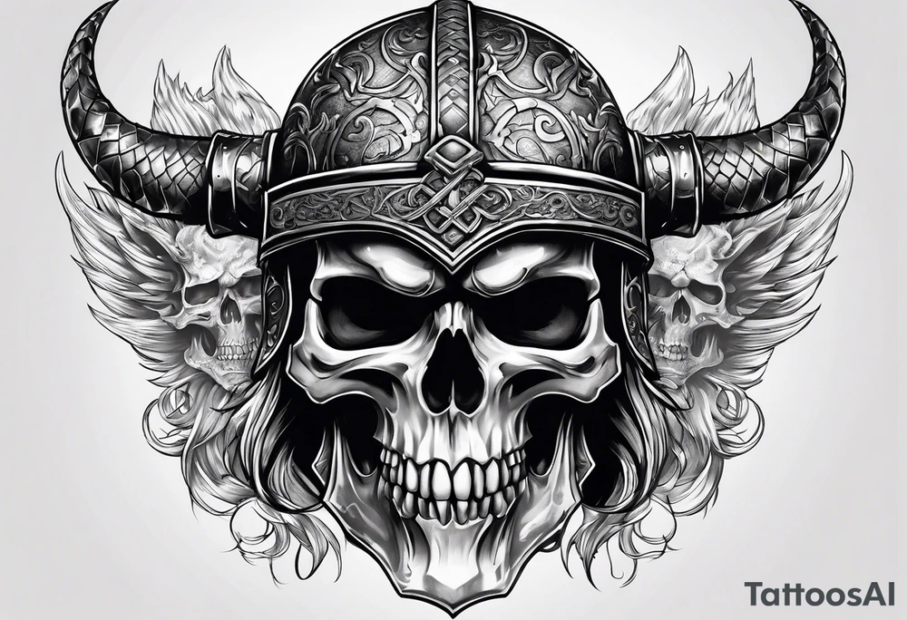 Viking skull with helmet and dragon head tattoo idea