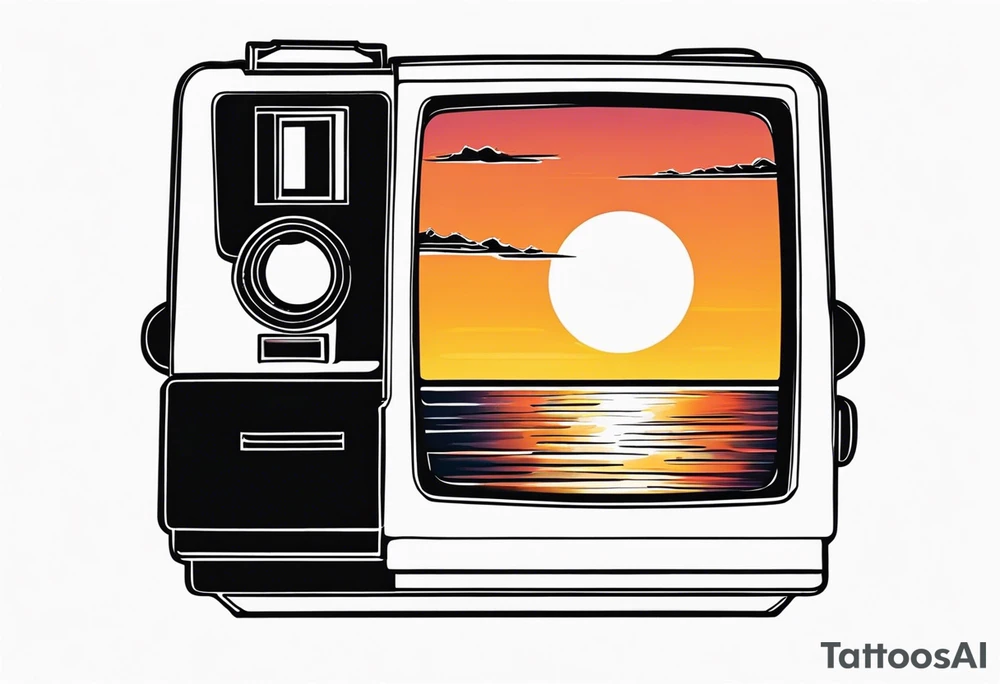 the outline of a polaroid-picture where the image of the picture is a sunset tattoo idea