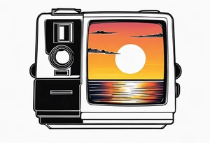 the outline of a polaroid-picture where the image of the picture is a sunset tattoo idea
